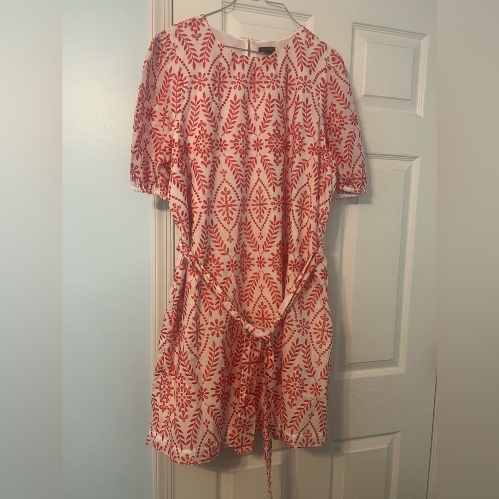 Ann Taylor Red and White Embroidered Dress